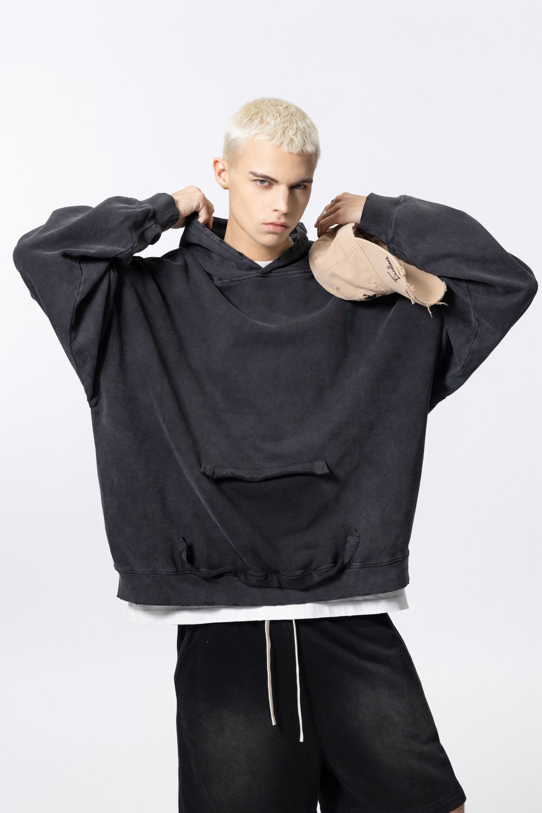 Washed Vintage Distressed Hoodie for women and men AFXWY003
