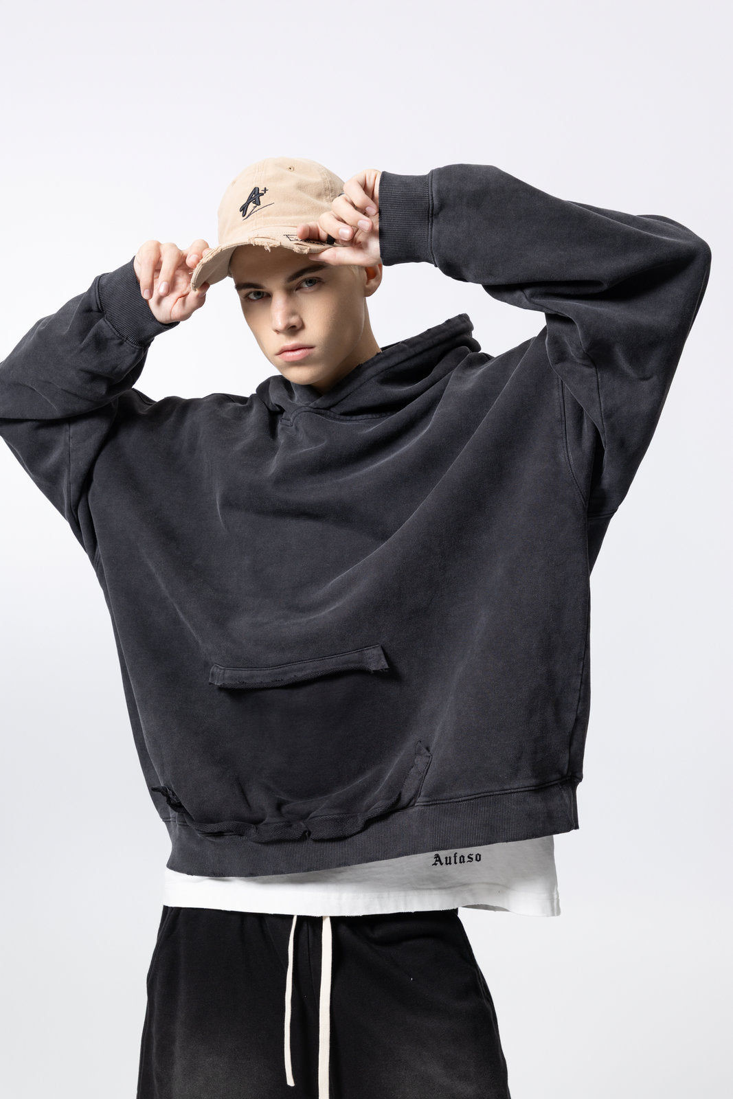 Washed Vintage Distressed Hoodie for women and men AFXWY003